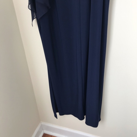 ESCAPE Chiffon Overlay Split Sleeve Gown Navy Blue - Picture 7 of 7